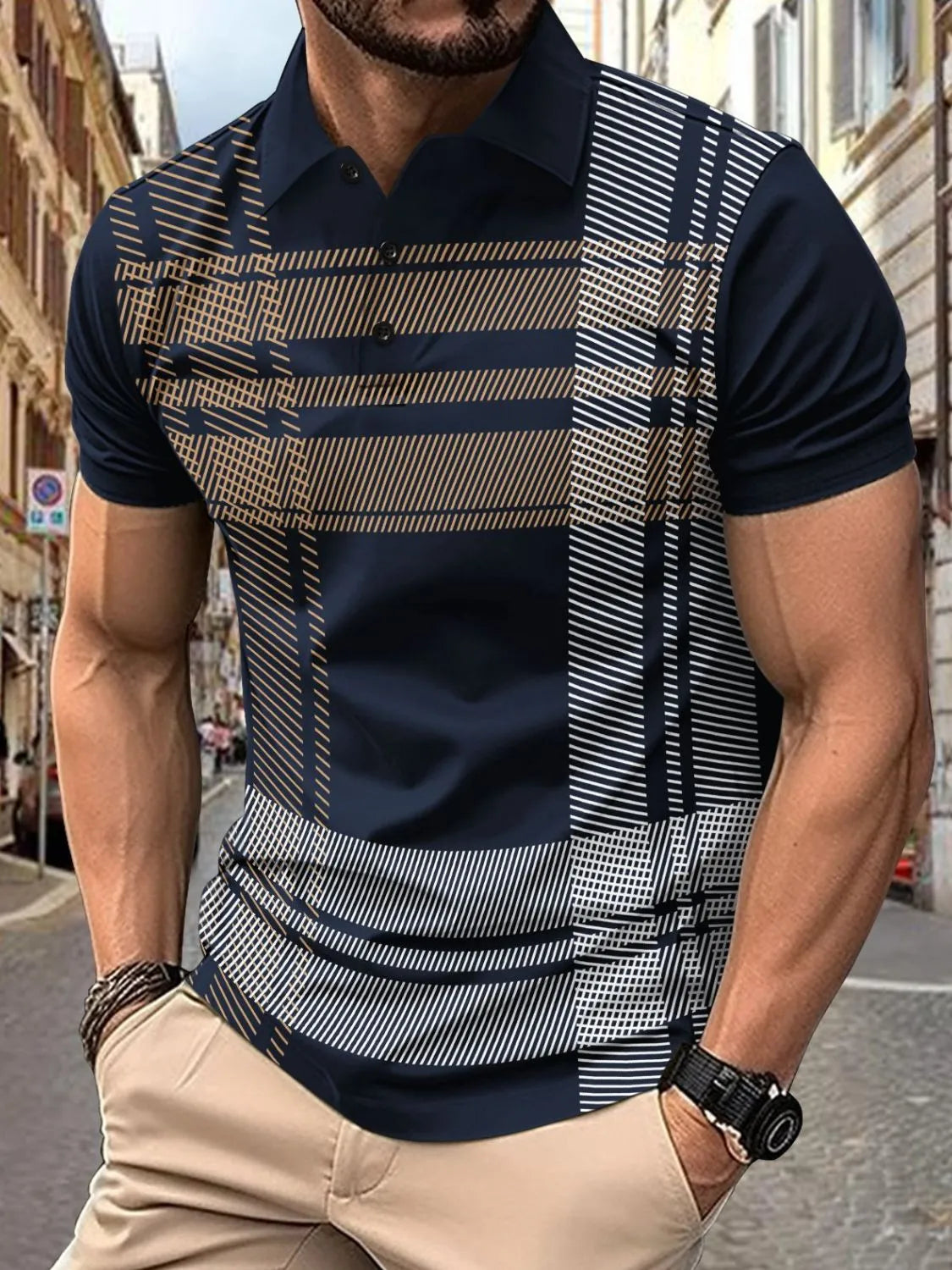 Men's Full Size Button Detail Short Sleeve Polo Plus Size