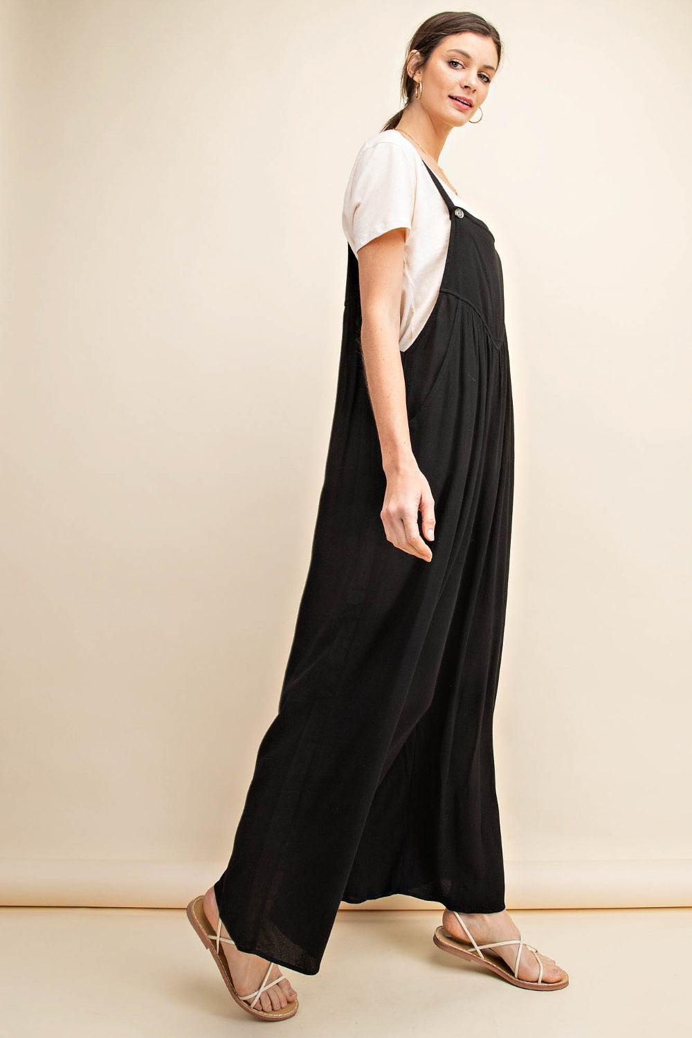 Kori America Full Size Sleeveless Ruched Wide Leg Overalls - Clothes For Her Online Store