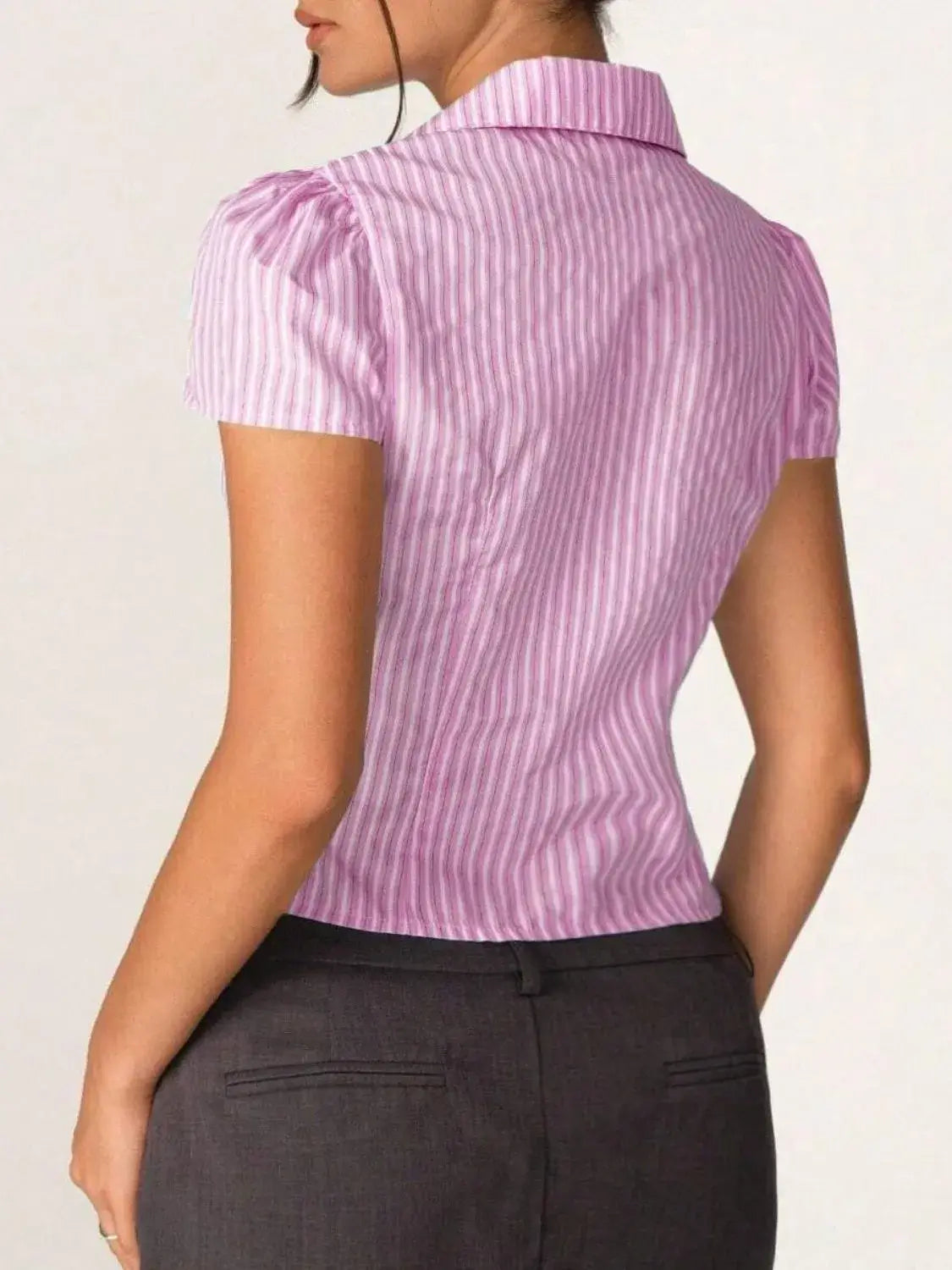 Striped Collared Neck Short Sleeve Shirt