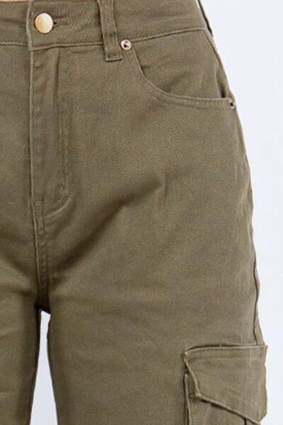 American Bazi Full Size Button Waist High Rise Cargo Pants Plus Size - Clothes For Her Online Store