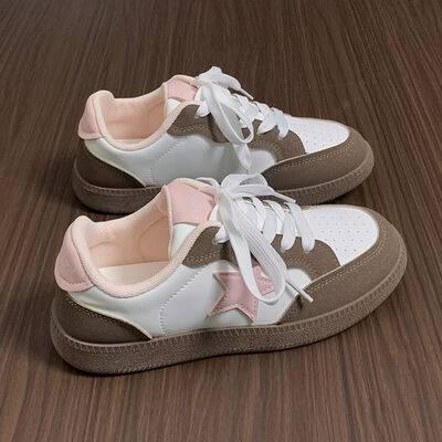 Contrast Star Lace-Up Athletic Sneakers - Clothes For Her Online Store