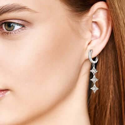 Moissanite 925 Sterling Silver Geometric Shape Earrings - Clothes For Her Online Store