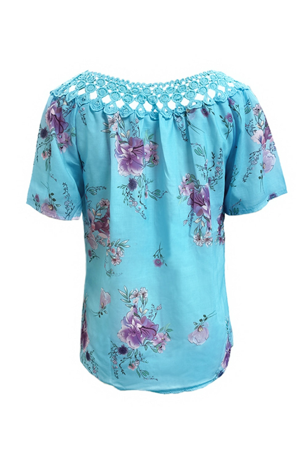 Full Size Printed Tie Neck Short Sleeve Blouse - Clothes For Her Online Store