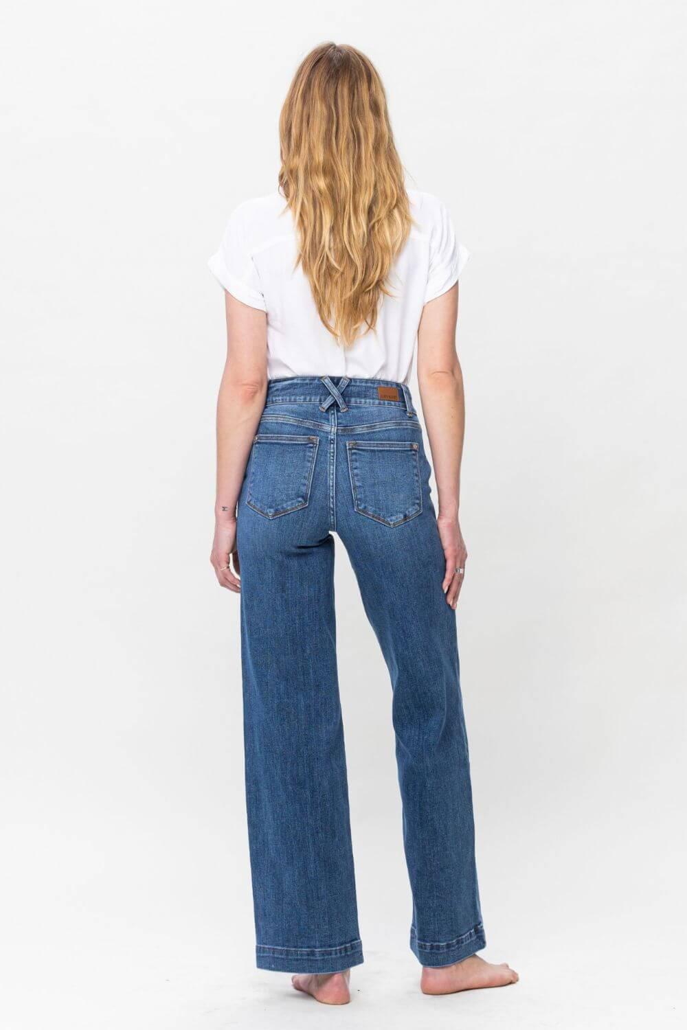 Judy Blue Full Size Double Button Wide Leg Jeans - Clothes For Her Online Store