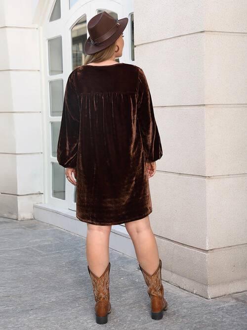 Plus Size V-Neck Balloon Sleeves Dress - Clothes For Her Online Store