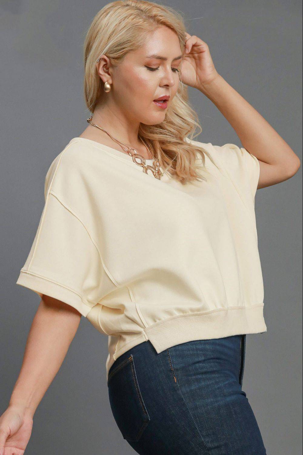 Umgee Full Size Lightweight Cropped Sweatshirt Plus Size - Clothes For Her Online Store
