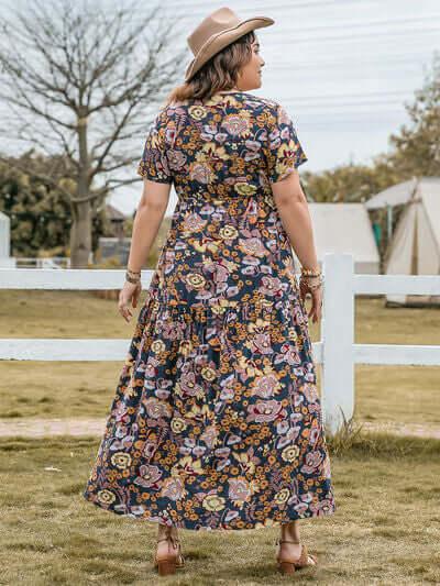 Plus Size Tied Printed Short Sleeve Midi Dress - Clothes For Her Online Store