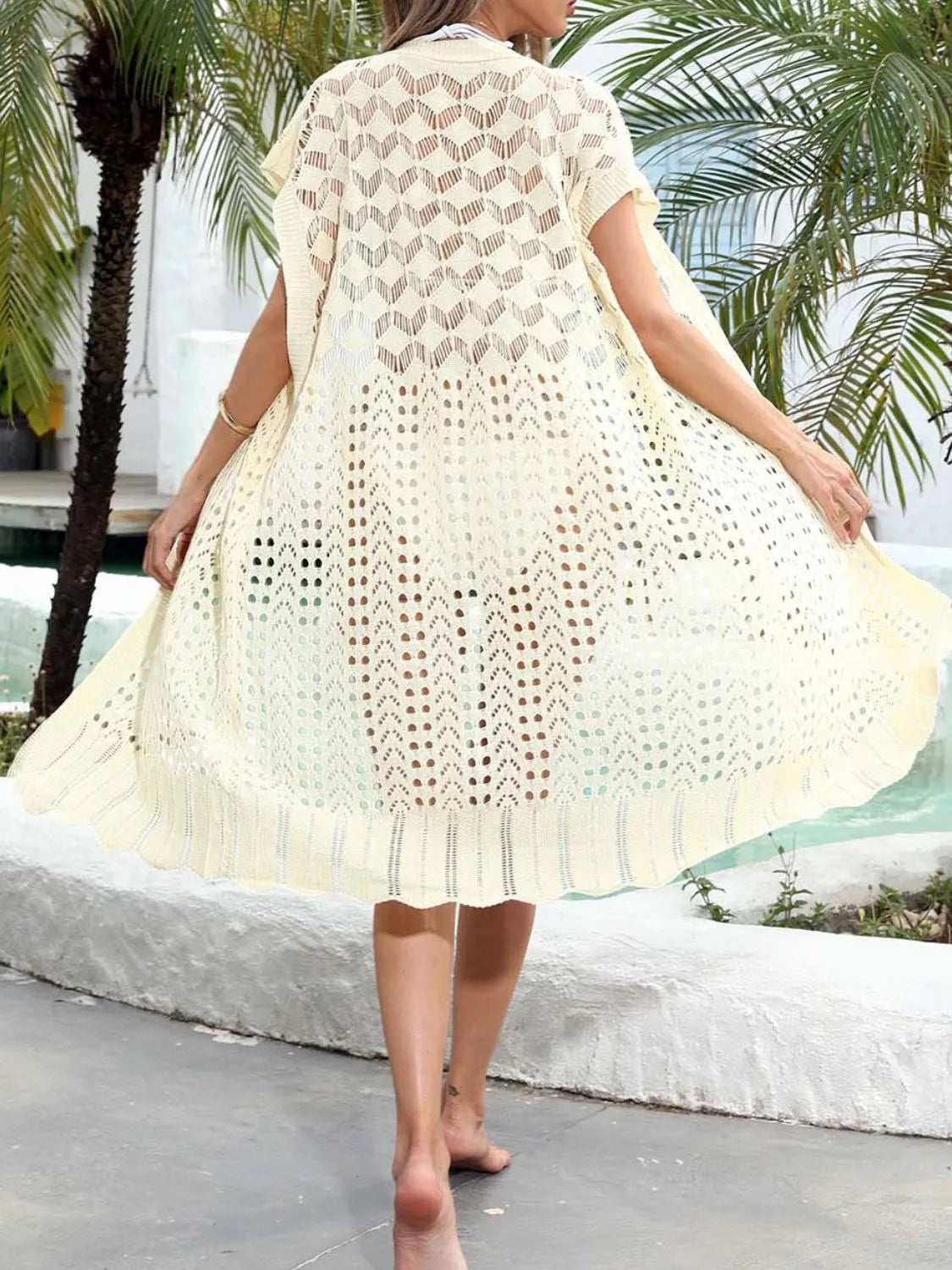 Open Front Short Sleeve Openwork Cover-Up