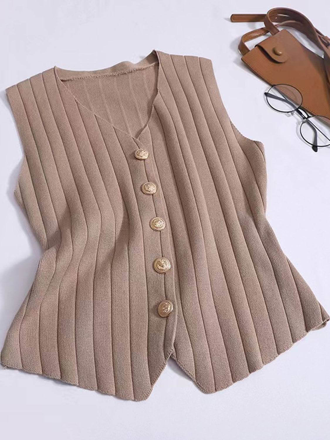 V-Neck Tank, Cardigan and Pants Three-Piece Sweater Set - Clothes For Her Online Store