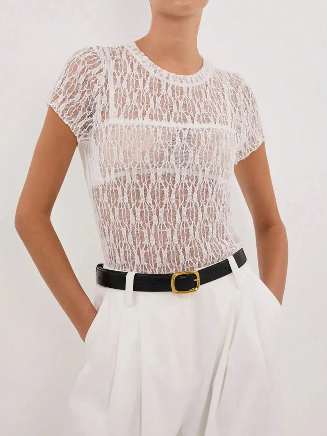 Lace Round Neck Short Sleeve Top
