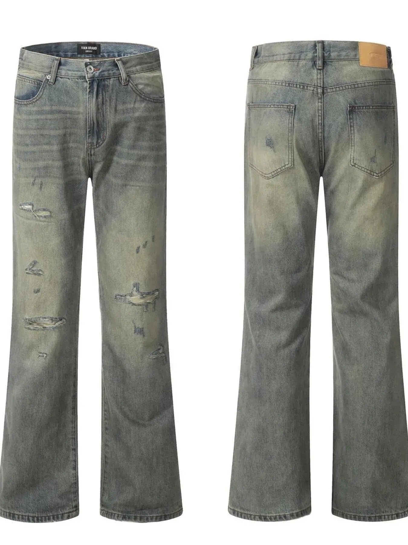 Men's Distressed Slim Bootcut Washed Jeans