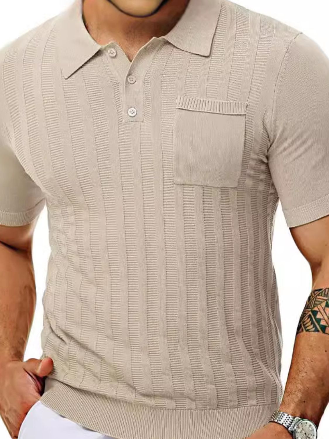 Men's Full Size Textured Short Sleeve Polo Plus Size - Clothes For Her Online Store