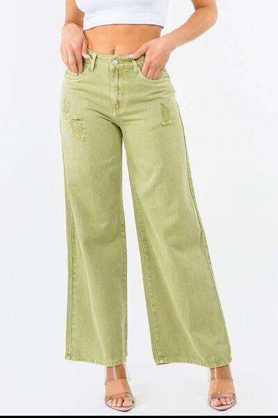American Bazi High Waist Distressed Wide Leg Jeans - Clothes For Her Online Store
