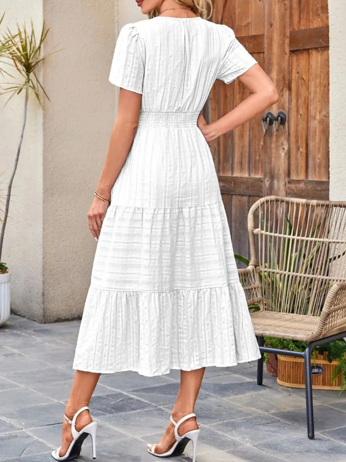 Tiered Notched Short Sleeve Dress - Clothes For Her Online Store