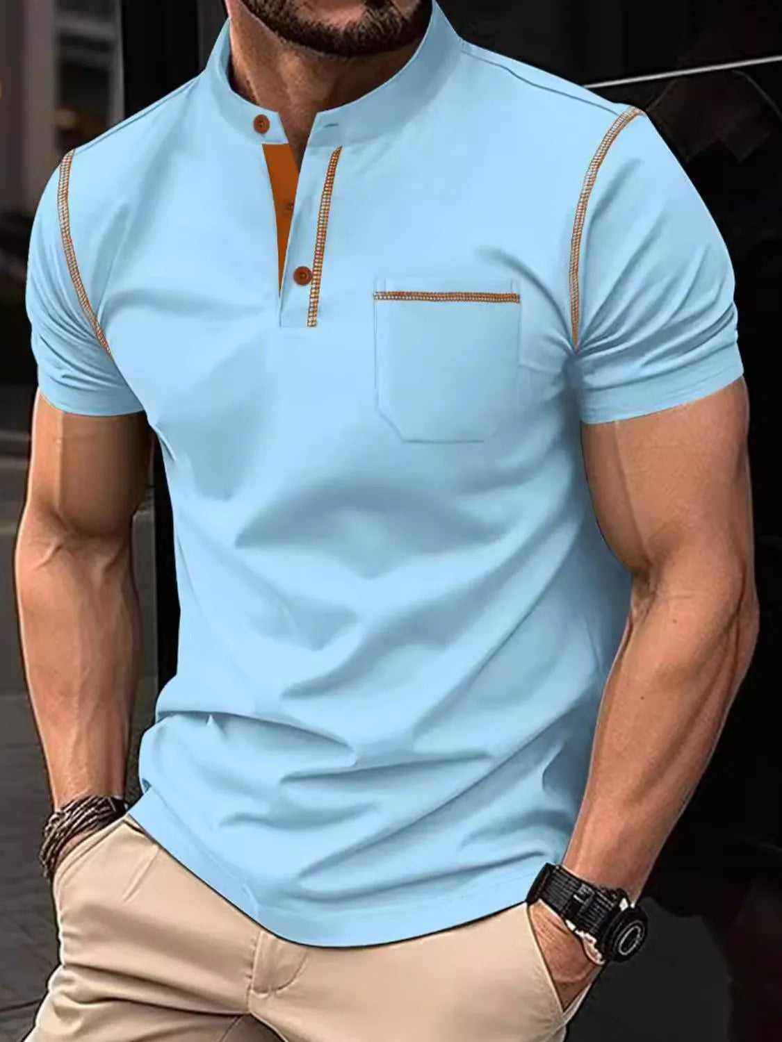 Men's Full Size Button Detail Short Sleeve Polo Plus Size