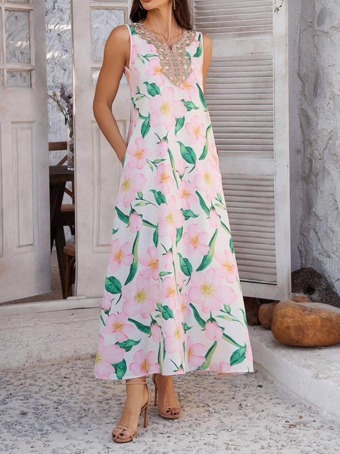 Devine Printed Sleeveless Maxi Dress - Clothes For Her Online Store