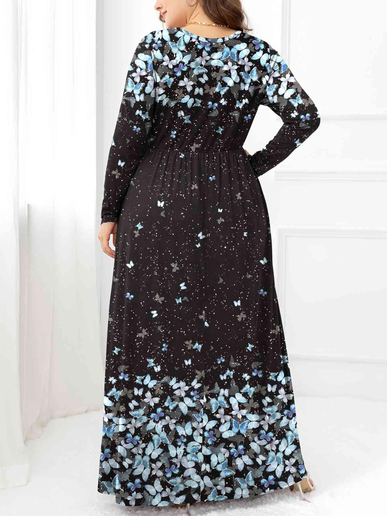 Plus Size Round Neck Maxi Dress with Pockets - Clothes For Her Online Store