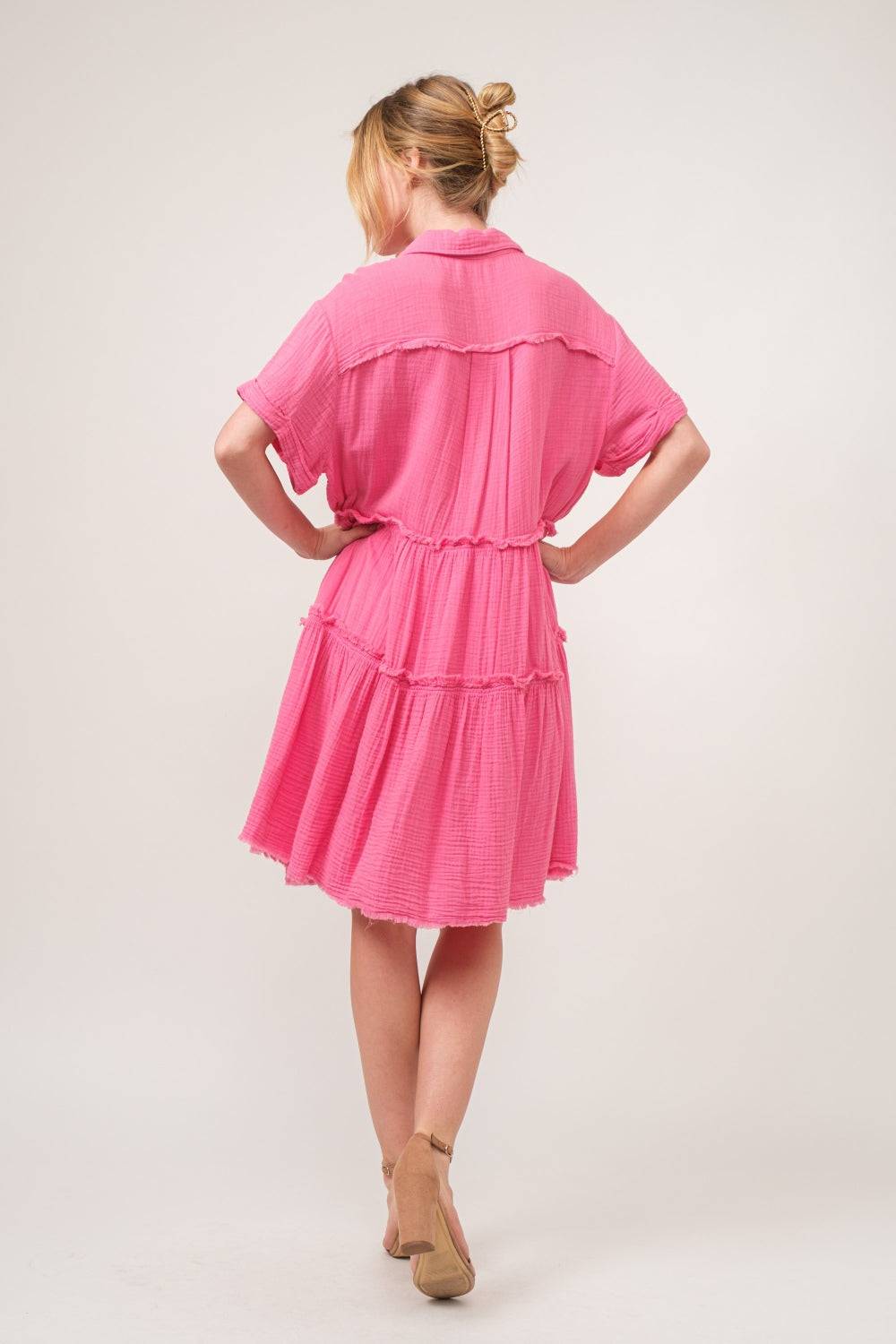 And The Why Full Size Raw Edge Washed Tiered Shirt Dress - Clothes For Her Online Store