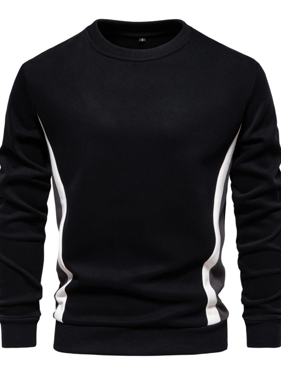 Men's Side Striped Contrast Round Neck Sweatshirt - Clothes For Her Online Store
