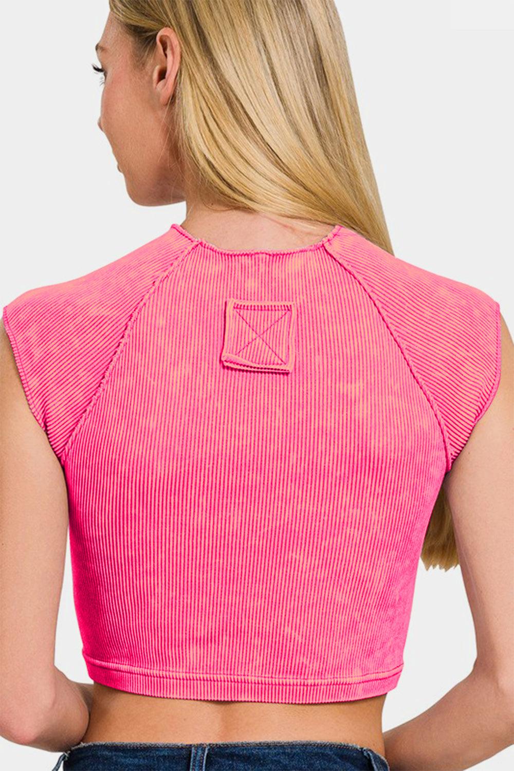 Zenana Ribbed Round Neck Cropped Top - Clothes For Her Online Store