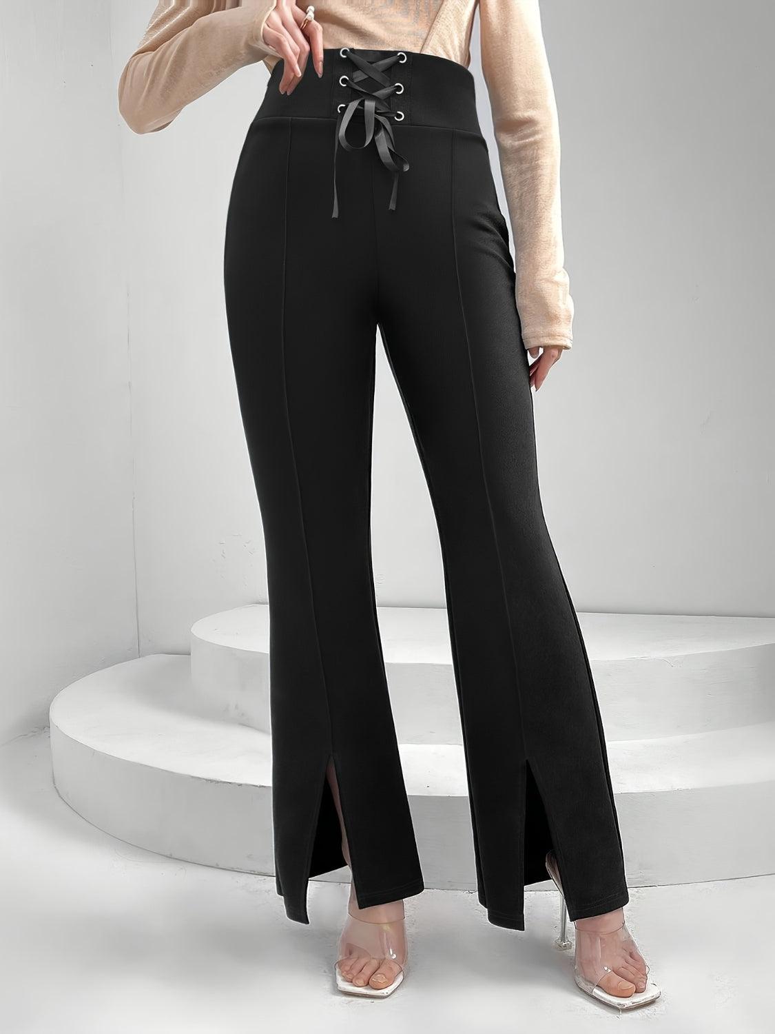 Lace Up Slit Bootcut Pants - Clothes For Her Online Store