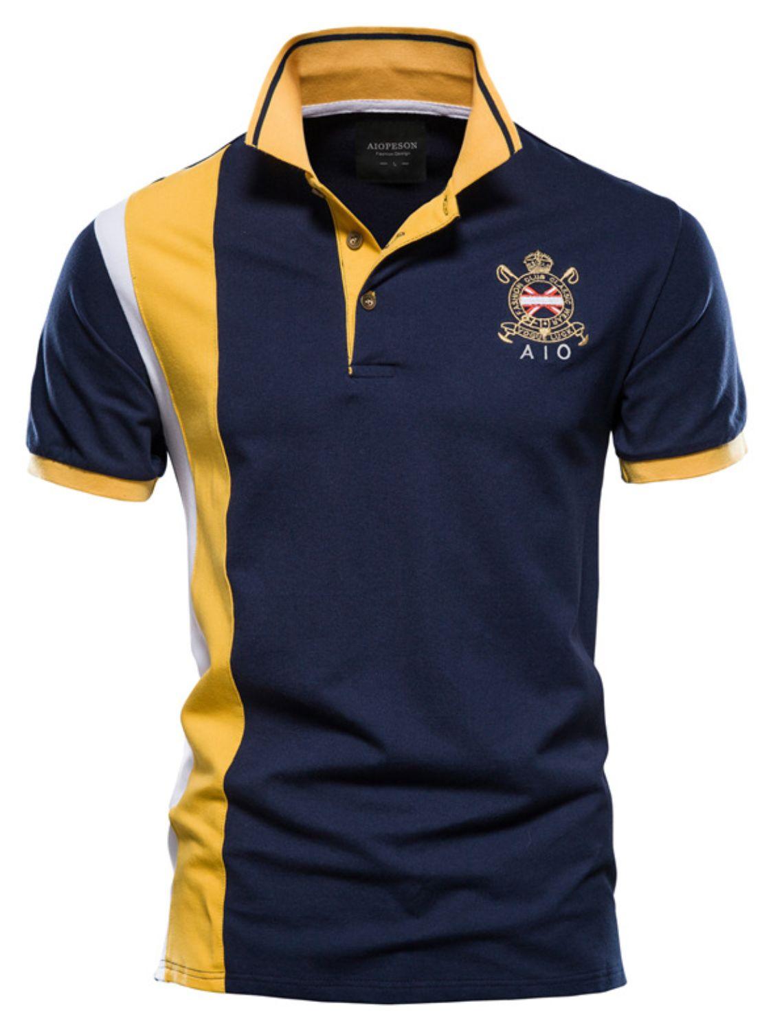 Men's Embroidered Collared Neck Striped Contrast Polo - Clothes For Her Online Store