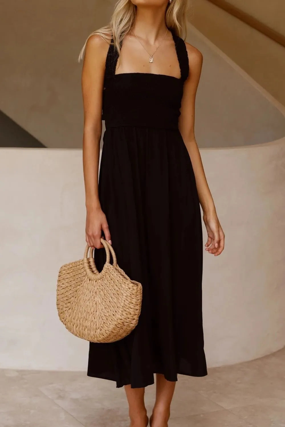 Crisscross Smocked Wide Strap Dress