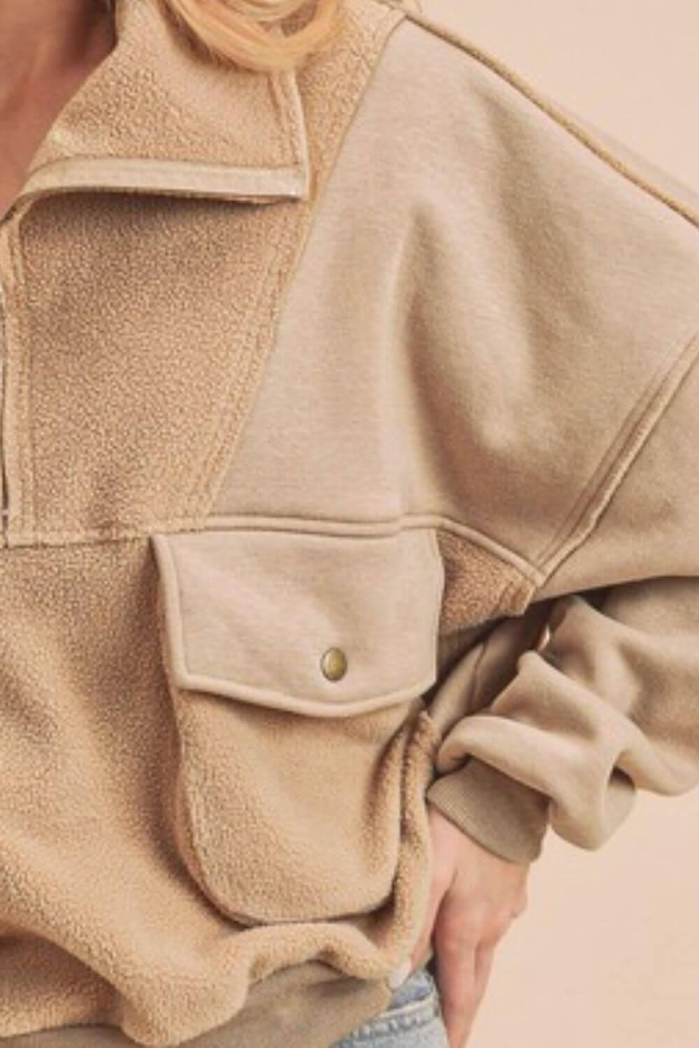 Aemi + Co Exposed Seam Half Zip Sweatshirt with Pockets - Clothes For Her Online Store