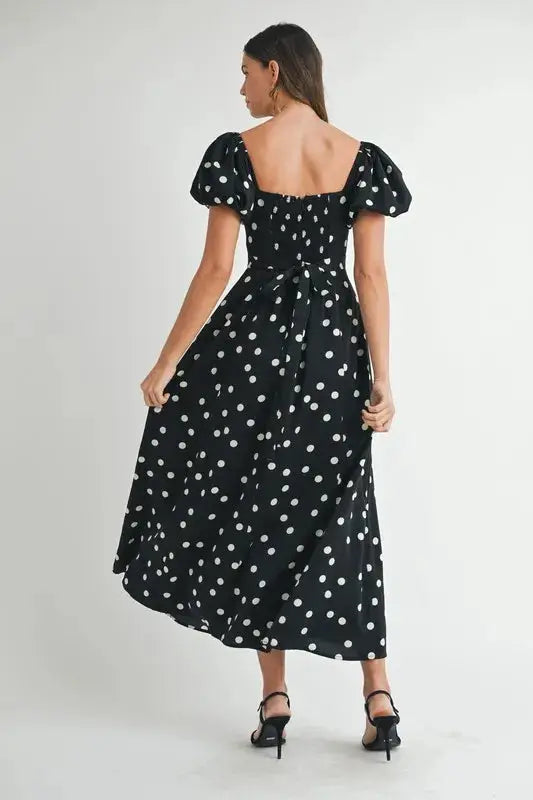 MABLE Polka Dot Puff Sleeve Midi Dress - Clothes For Her Online Store