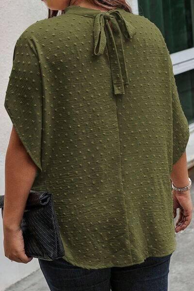 Plus Size Swiss Dot Tied Mock Neck Blouse - Clothes For Her Online Store