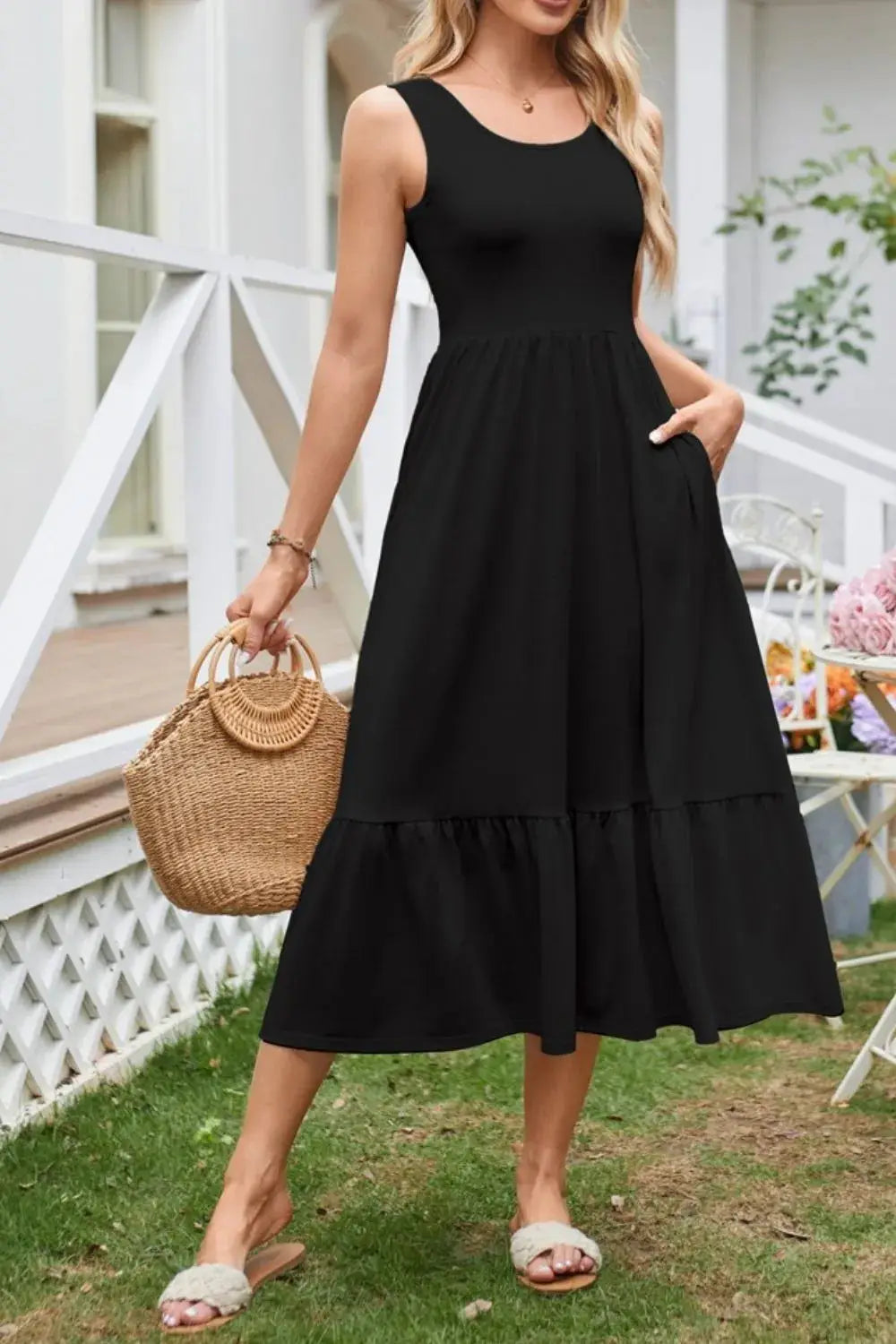Round Neck Wide Strap Tank Dress - Clothes For Her Online Store
