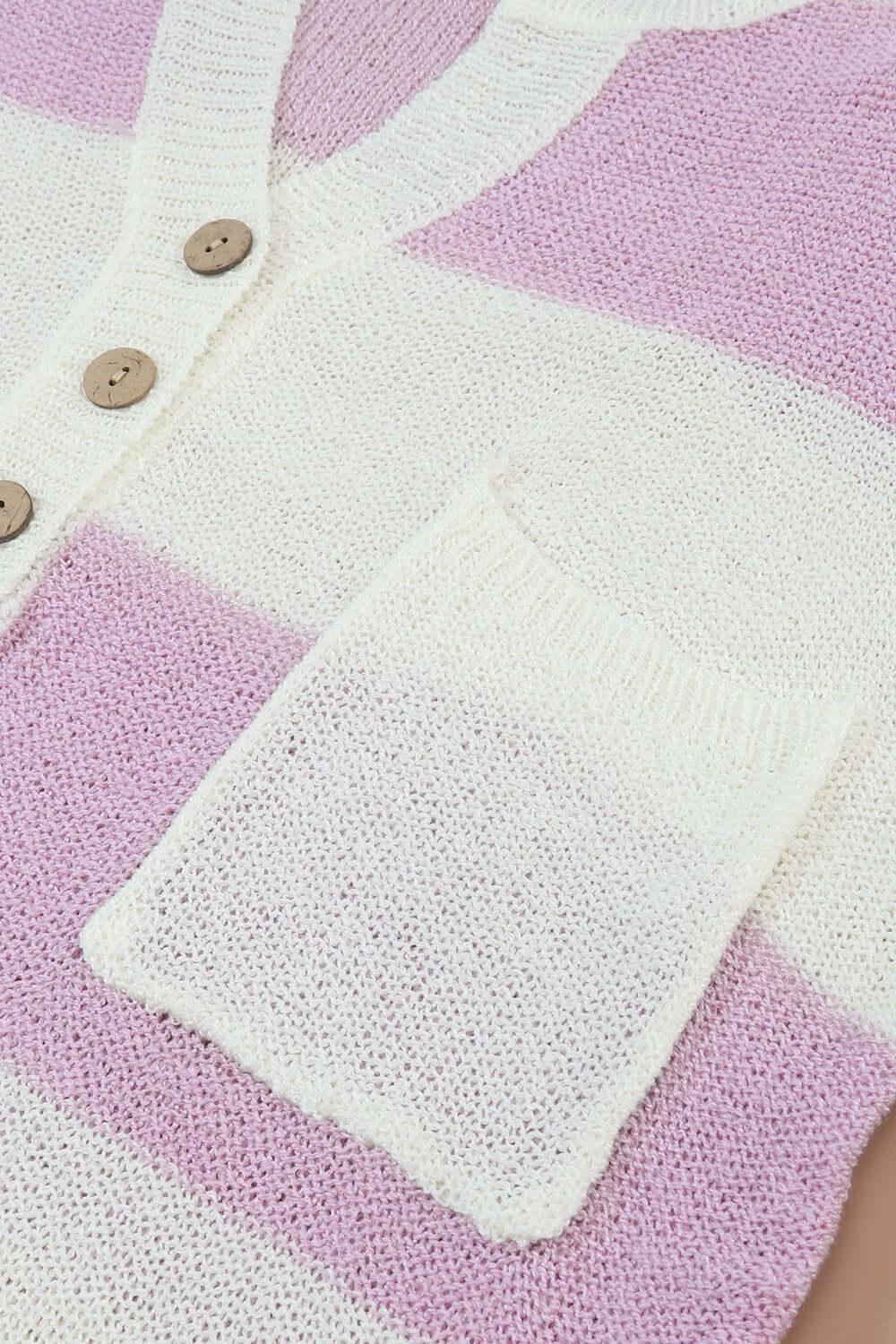 Striped Half Button Ribbed Sweater - Clothes For Her Online Store