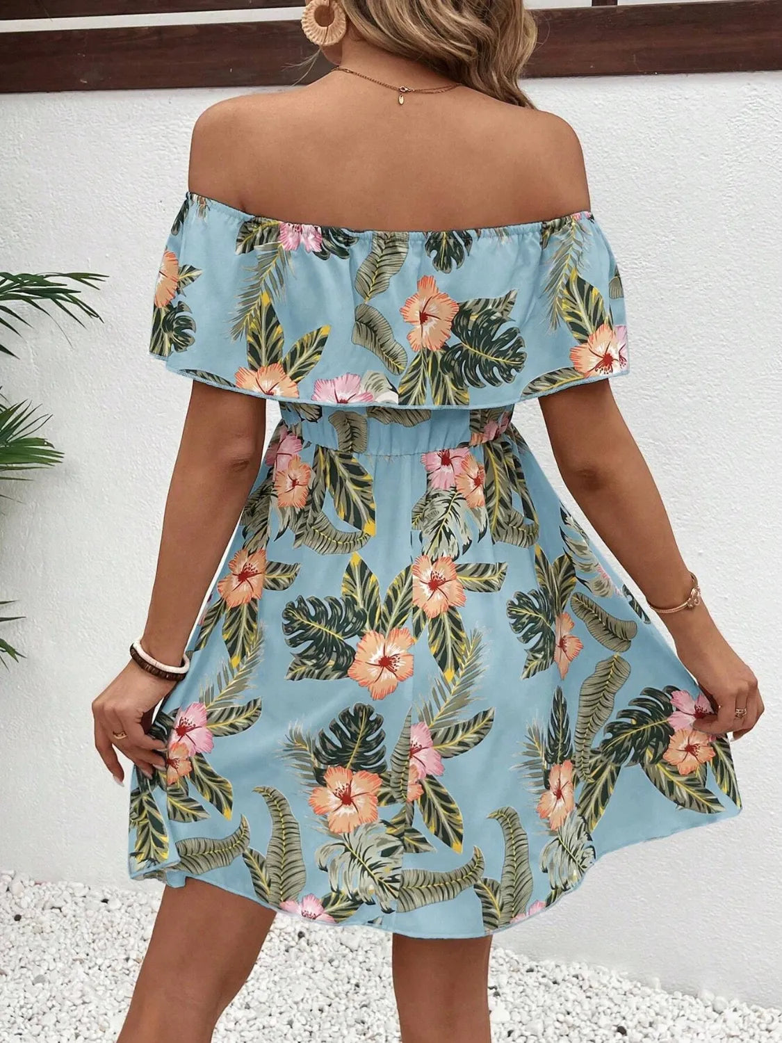 Printed Off Shoulder Mini Dress