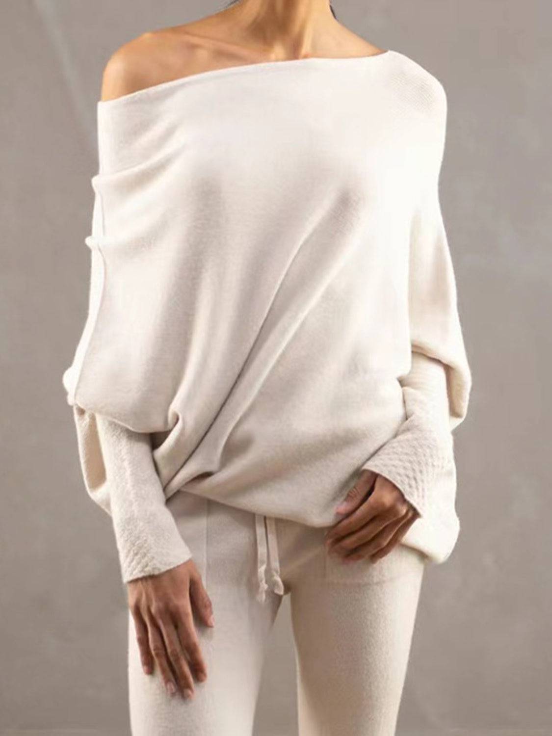 Full Size Boat Neck Batwing Sleeve Knit Top - Clothes For Her Online Store