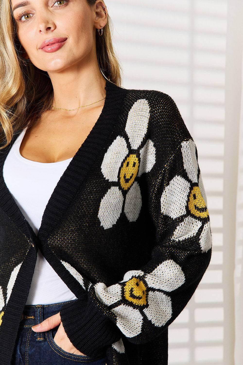 Perfee Floral Button Down Longline Cardigan - Clothes For Her Online Store