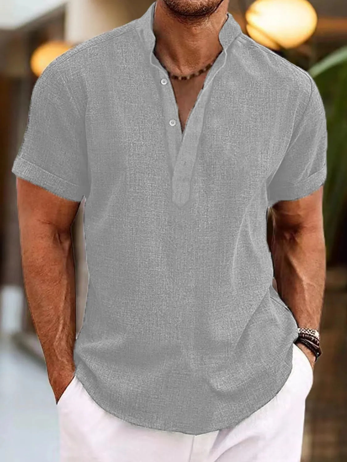Men's Full Size Button Detail Short Sleeve Polo Plus Size