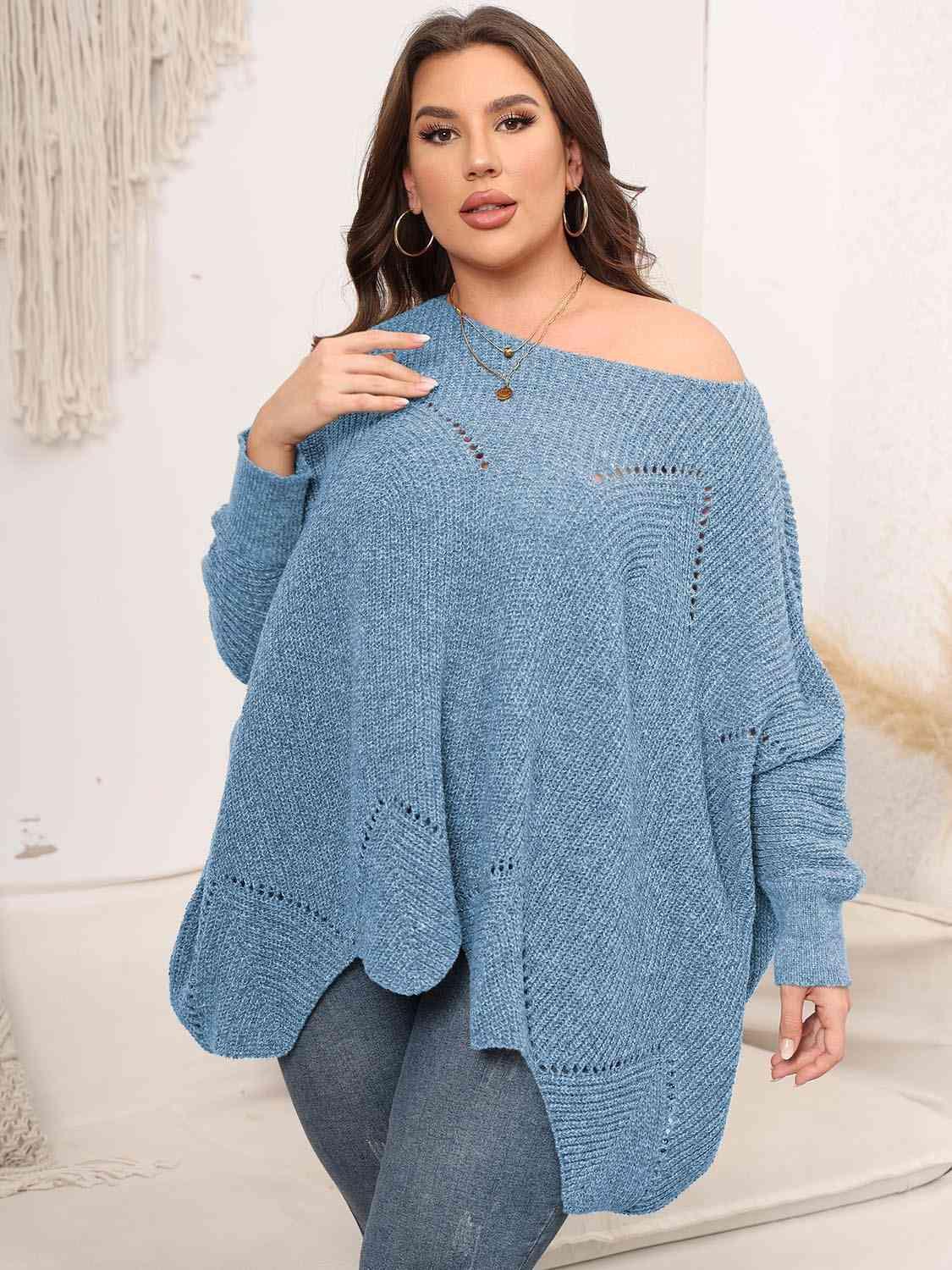 Plus Size Round Neck Batwing Sleeve Sweater - Clothes For Her Online Store