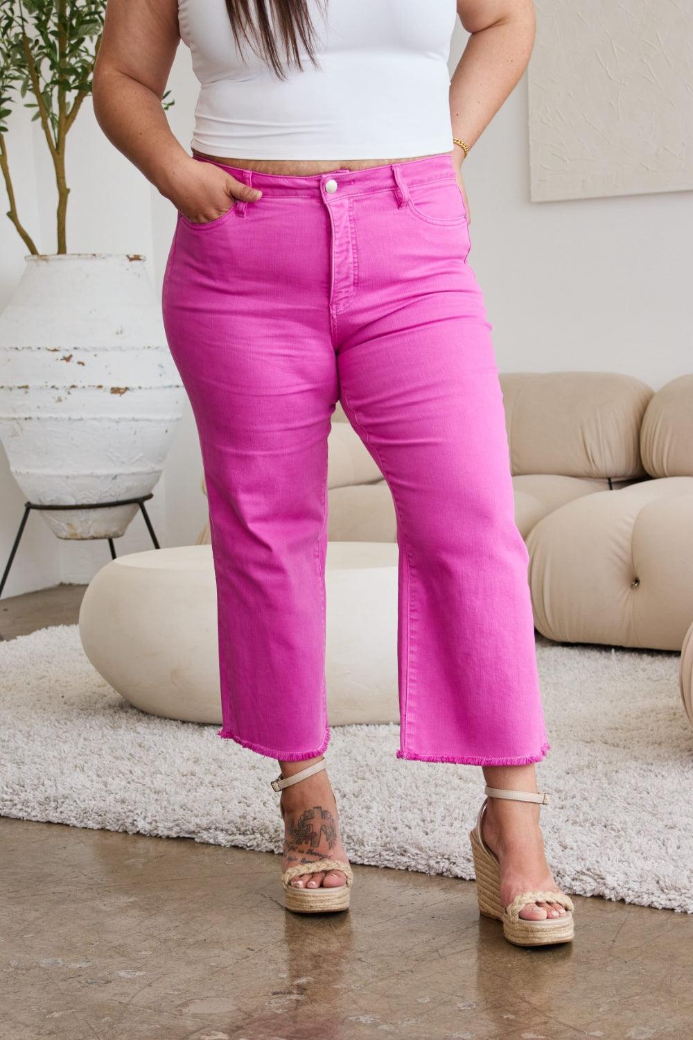 RFM Crop Chloe Full Size Tummy Control High Waist Raw Hem Jeans - Clothes For Her Online Store