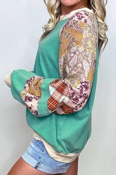 Plus Size Printed Raglan Sleeve Sweatshirt - Clothes For Her Online Store