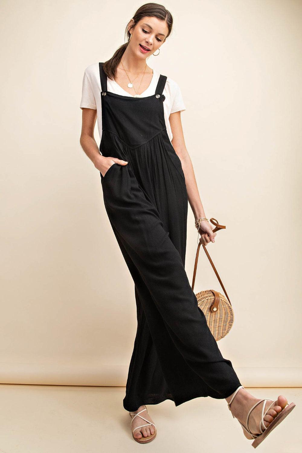Kori America Full Size Sleeveless Ruched Wide Leg Overalls - Clothes For Her Online Store