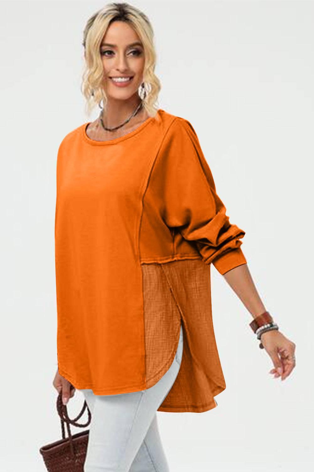 Double Take Full Size Long Sleeve High-Low T-Shirt - Clothes For Her Online Store