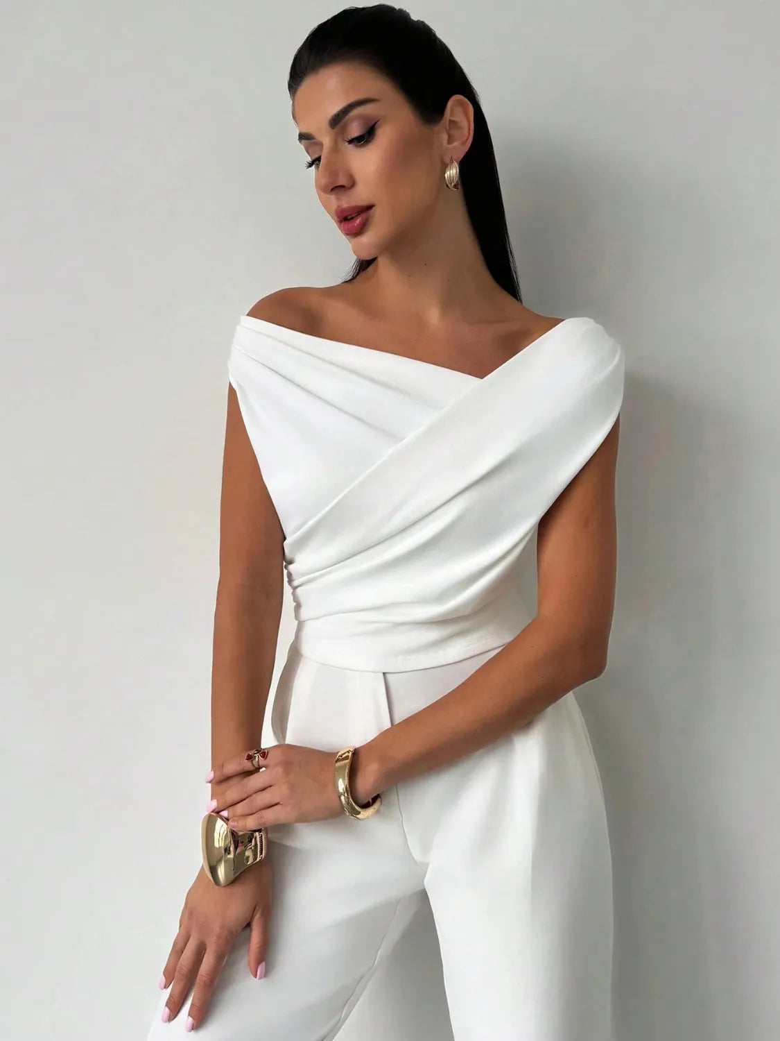 Asymmetrical Ruched Short Sleeve Top