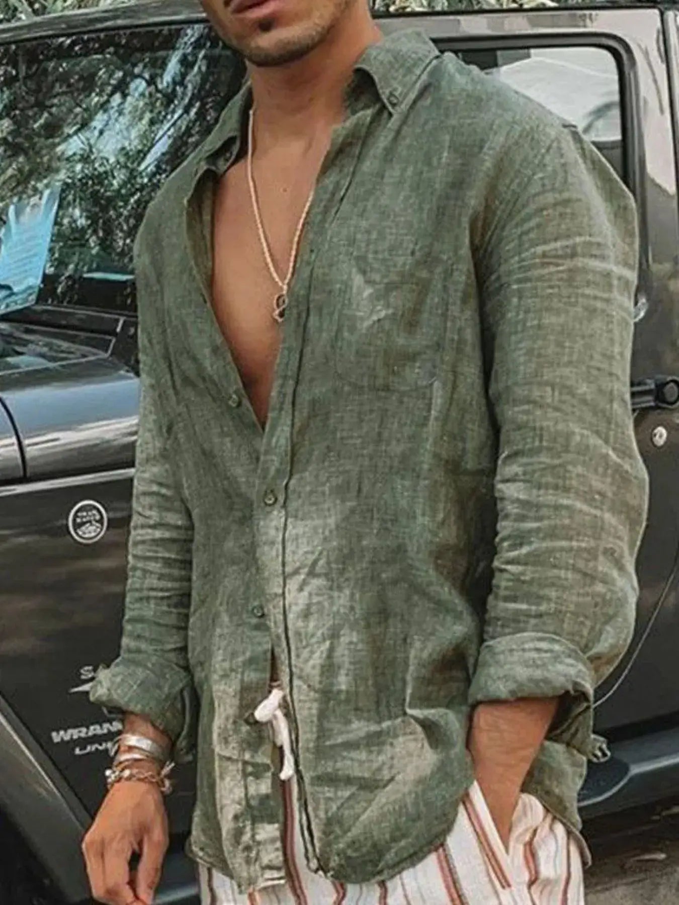 Men's Full Size Linen Button Down Shirt Plus Size