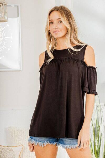 Heimish Full Size Frill Round Neck Cold Shoulder T-Shirt Plus Size - Clothes For Her Online Store
