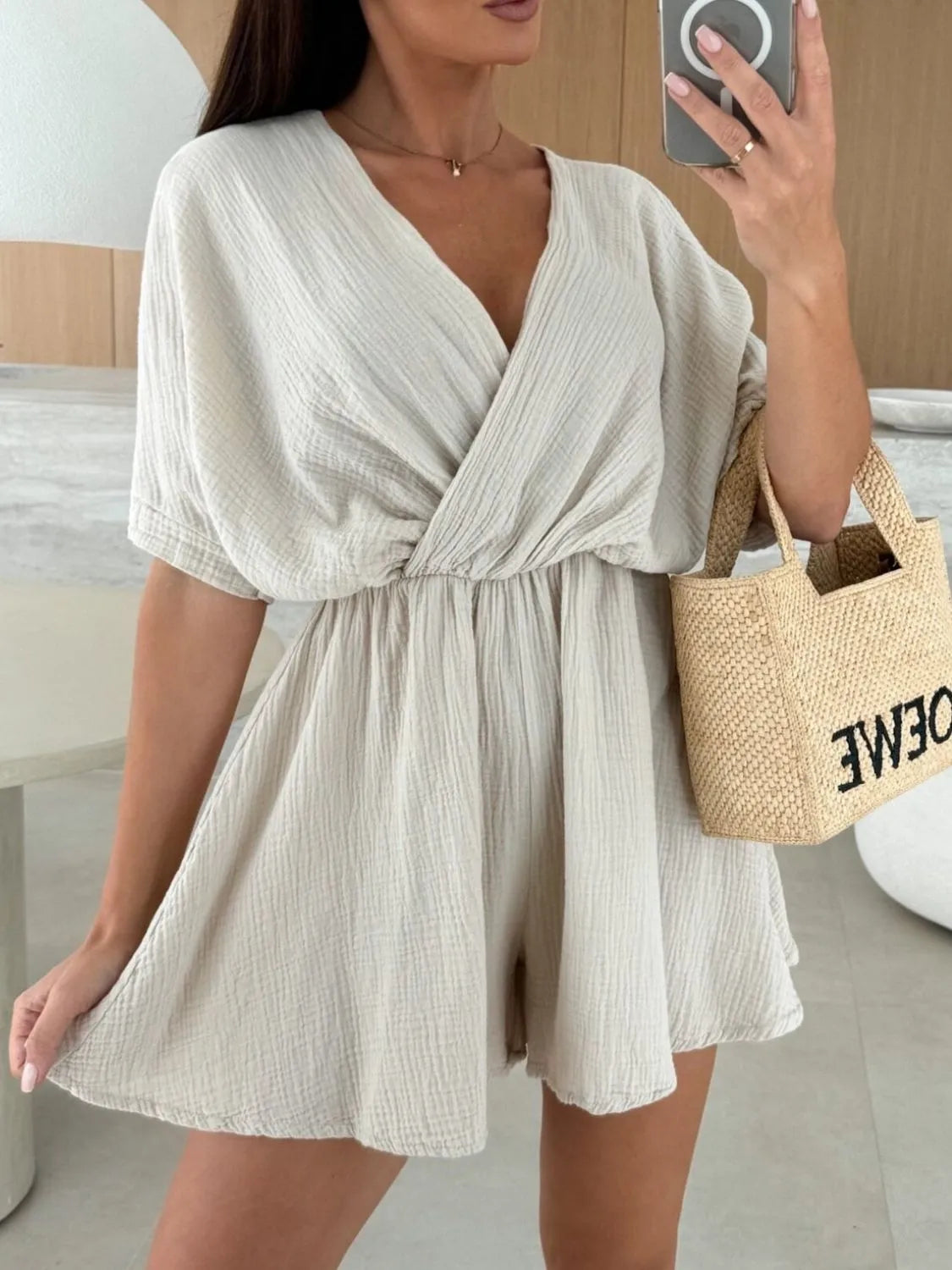Surplice Half Sleeve Wrap Romper