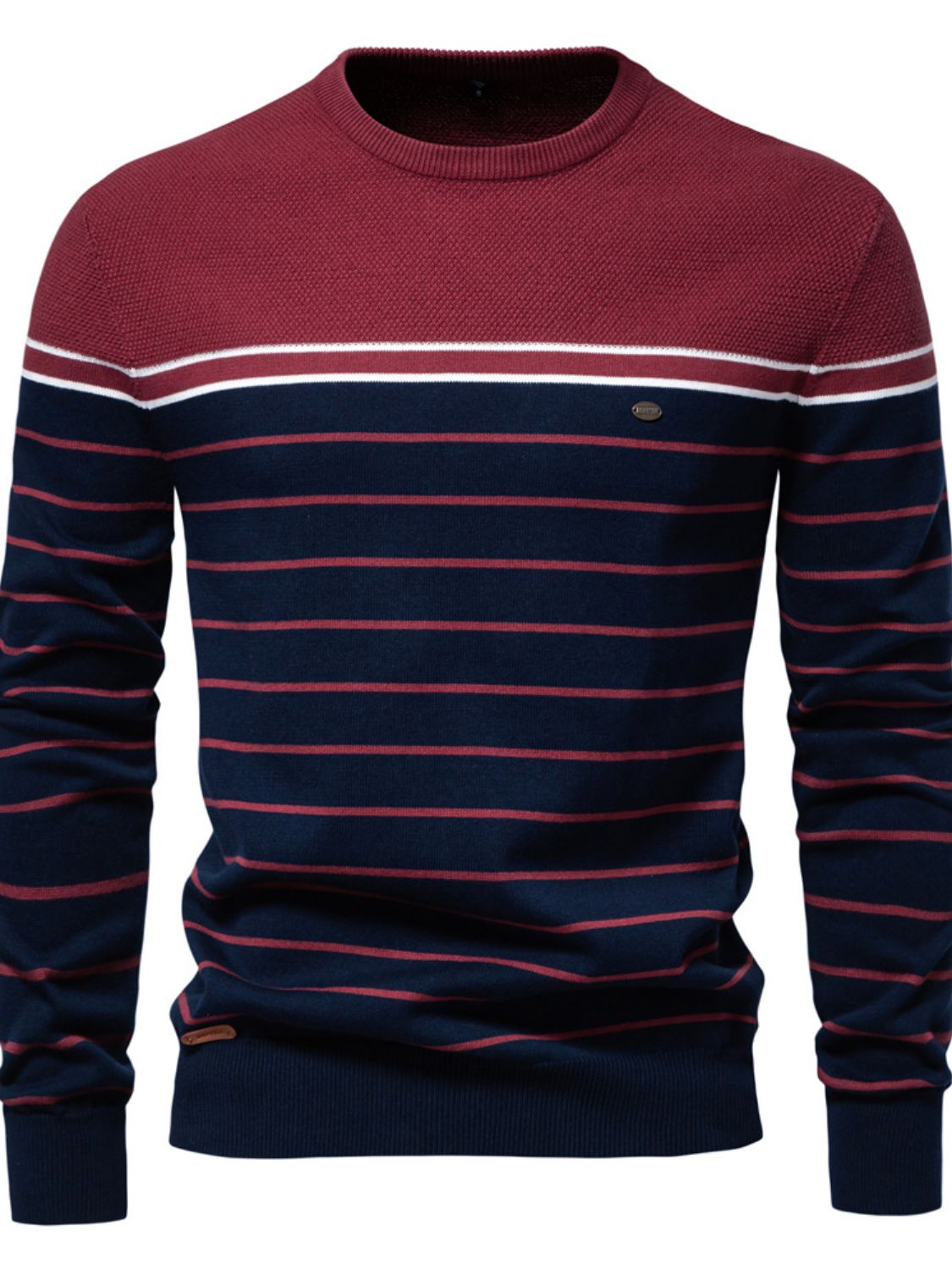 Men's Striped Round Neck Long Sleeve Sweater - Clothes For Her Online Store