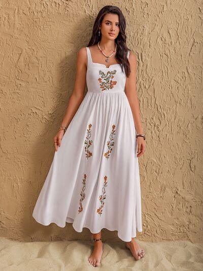 Floral Embroidered Sleeveless Maxi Dress - Clothes For Her Online Store
