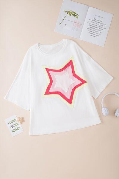 Color Block Star Patched Oversized T-Shirt - Clothes For Her Online Store