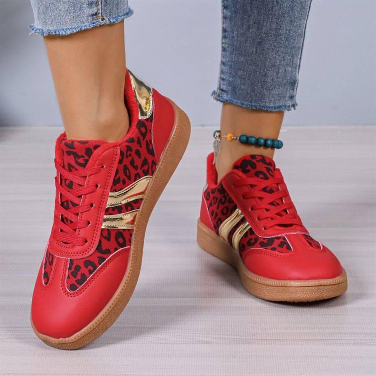 Leopard Round Toe Lace Up Athletic Sneakers - Clothes For Her Online Store