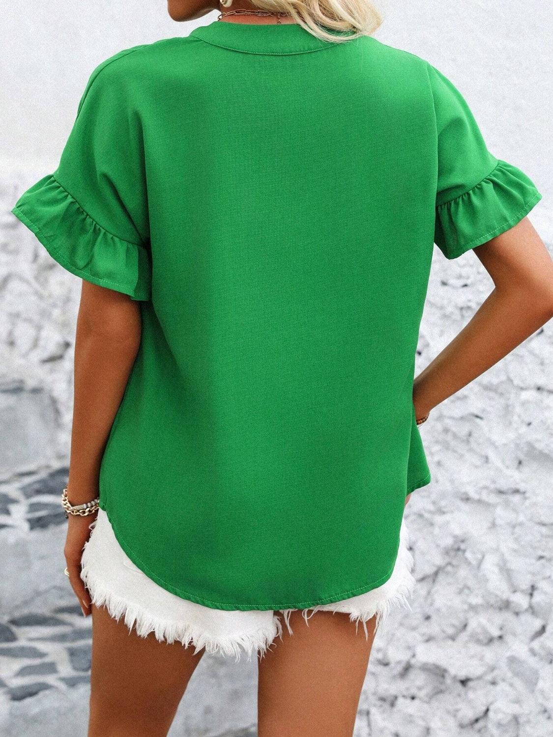 Button Down Ruffled Short Sleeve Shirt - Clothes For Her Online Store